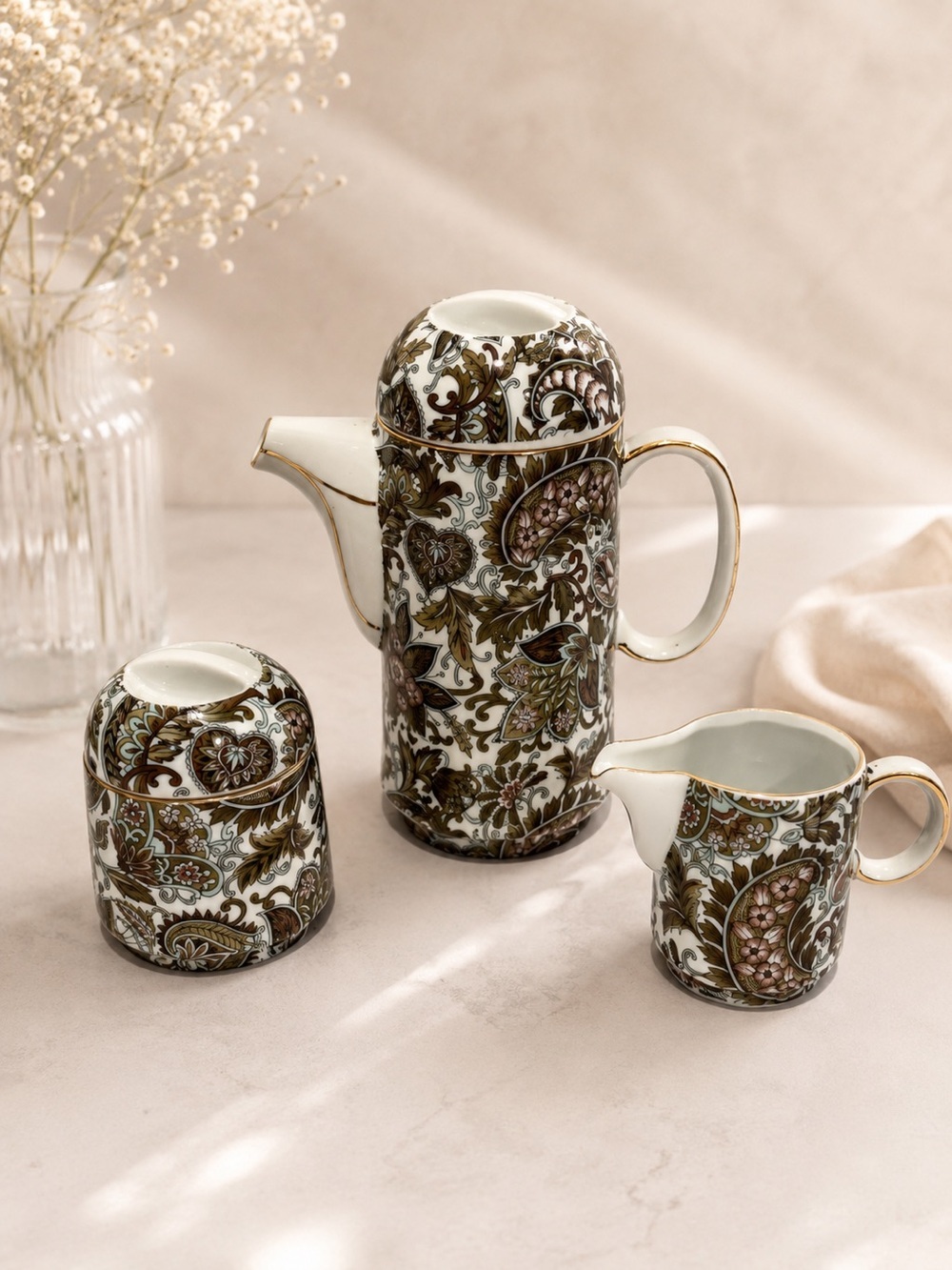 CROWN ART CERAMICS Coffee/Tea Server Set – 3 Pieces